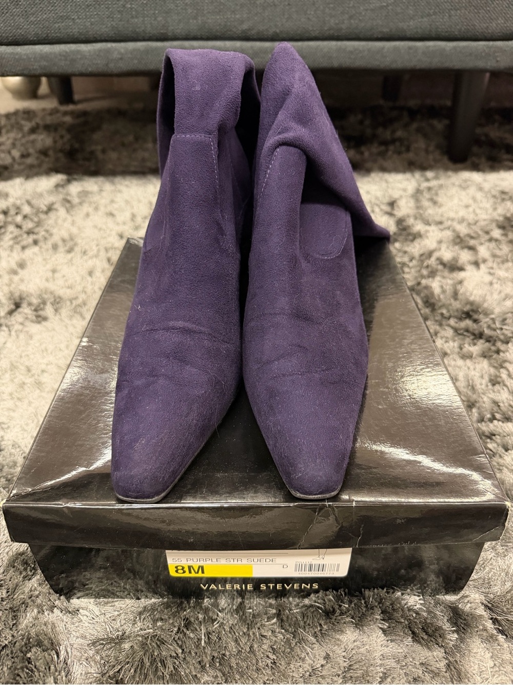 Valerie Stevens Deep Purple Suede Pointed Over The Knee Boots